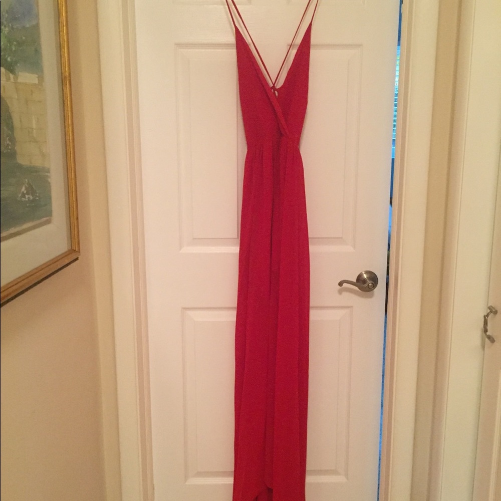 Red Strappy Prom Dress with Back Strap Details
